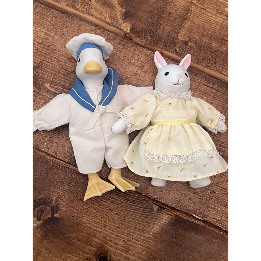 Vintage Russ Berrie Ceramic Stuffed Sailor and Bunny Shelf Sitters 6" EUC